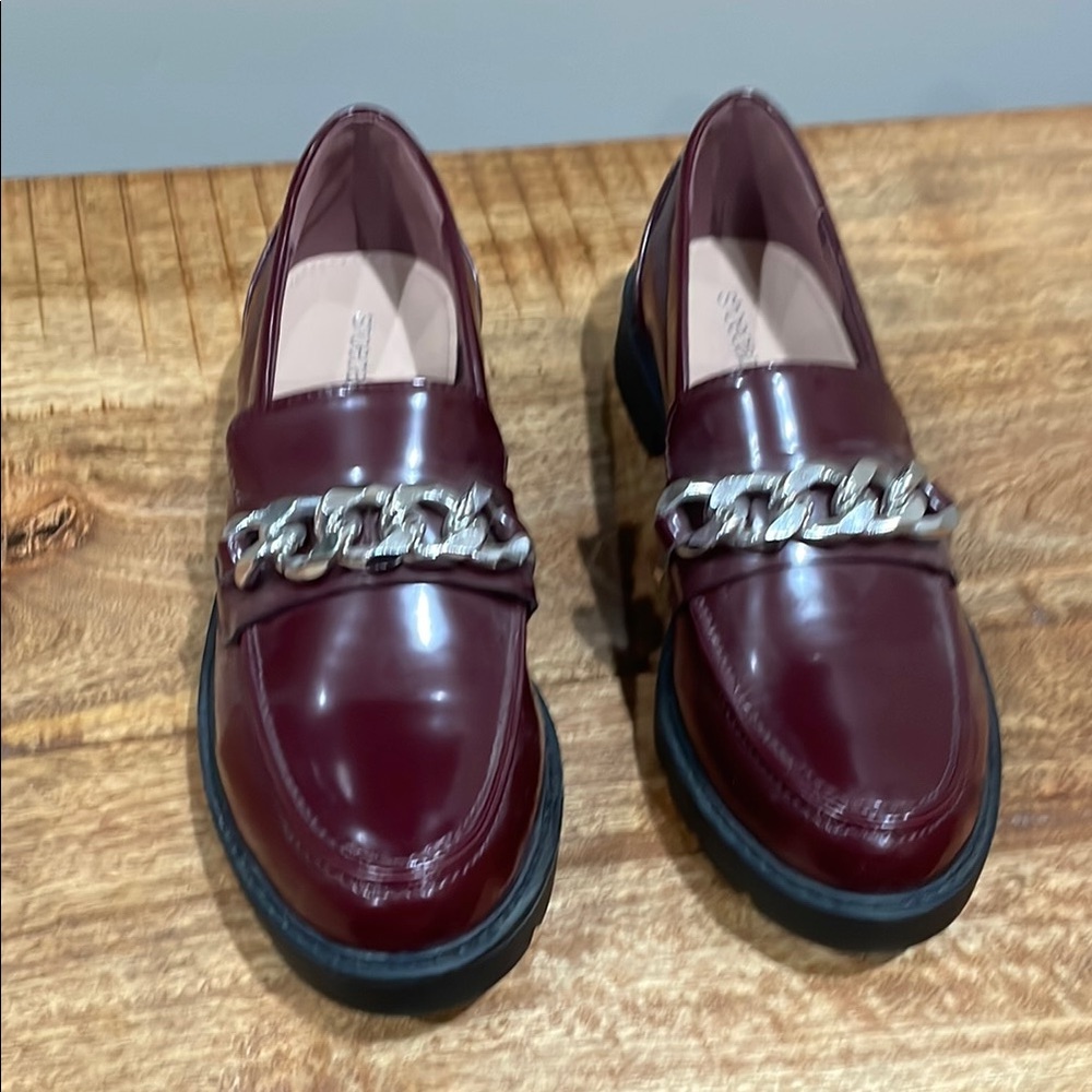 Women's Burgundy Loafers with Chain Detail